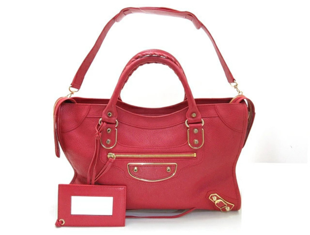 Balenciaga Shoulder Bag Metallic City Embossed Red